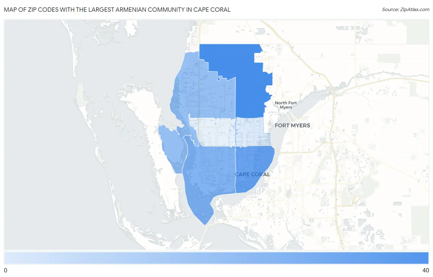 Zip Codes with the Largest Armenian Community in Cape Coral Map