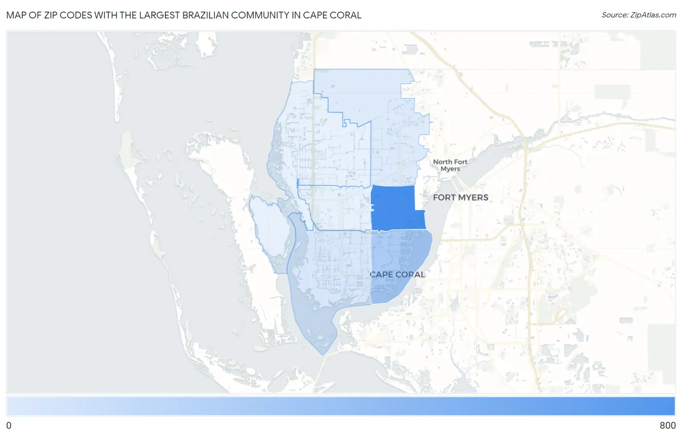 Zip Codes with the Largest Brazilian Community in Cape Coral Map