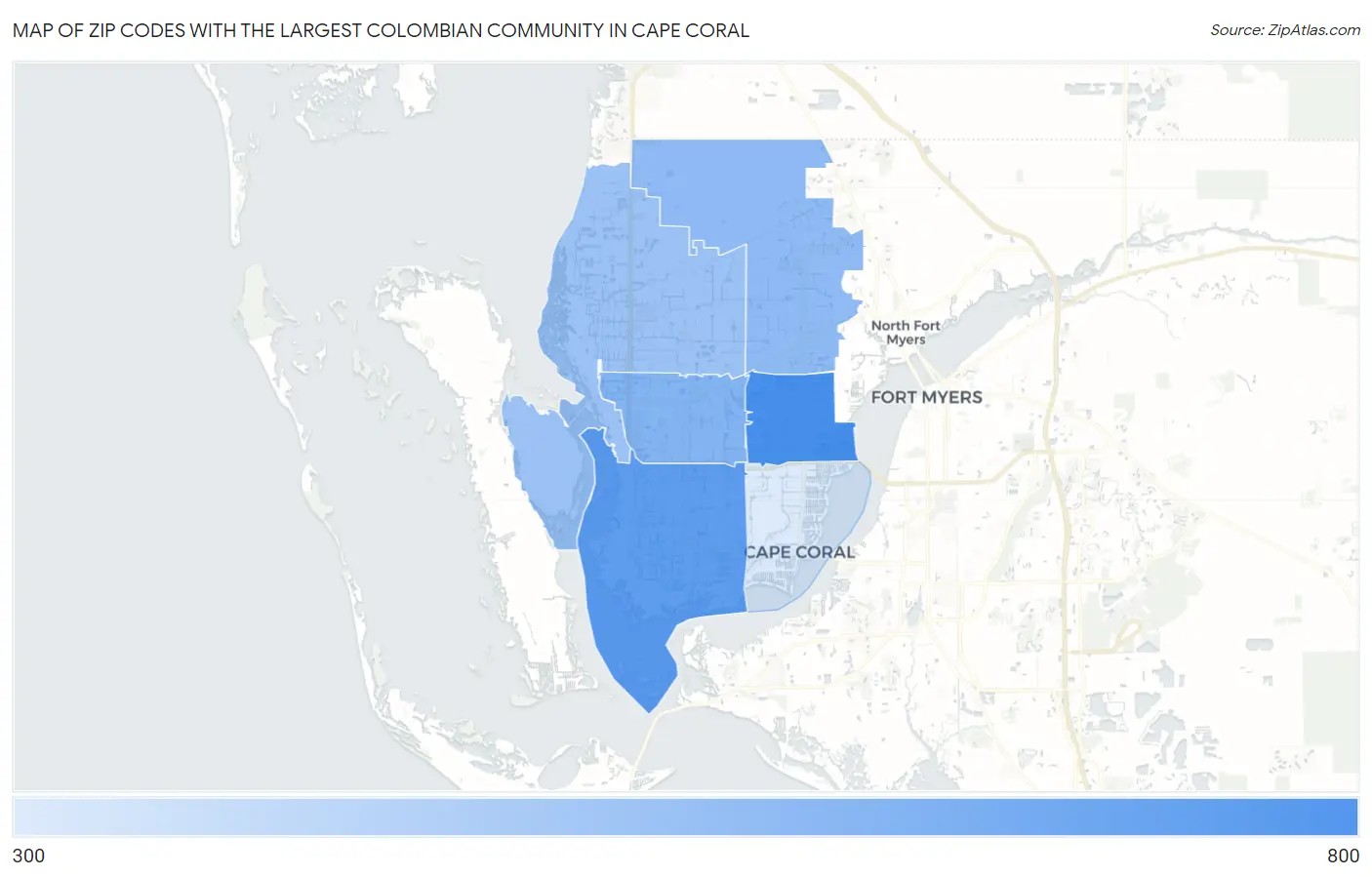 Zip Codes with the Largest Colombian Community in Cape Coral Map