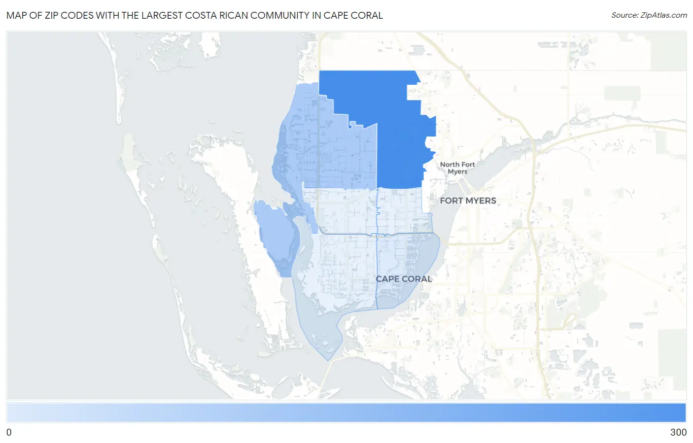 Zip Codes with the Largest Costa Rican Community in Cape Coral Map