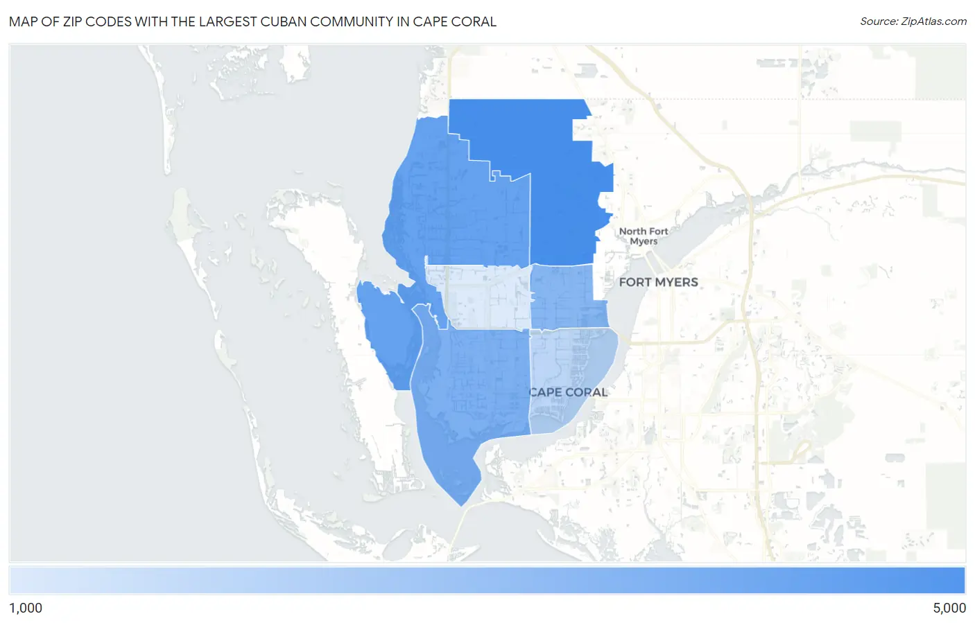 Zip Codes with the Largest Cuban Community in Cape Coral Map