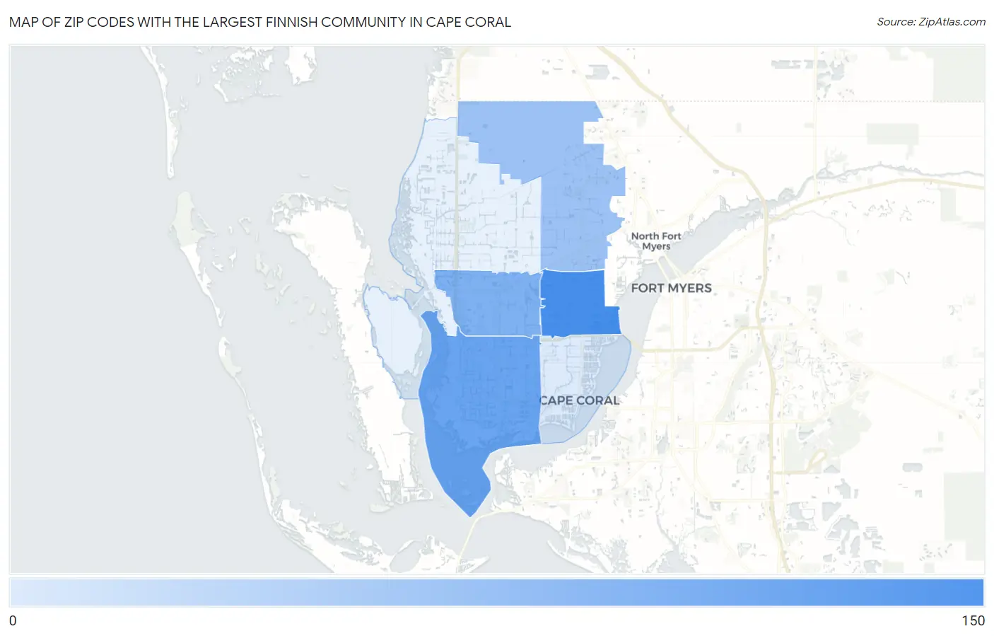 Zip Codes with the Largest Finnish Community in Cape Coral Map