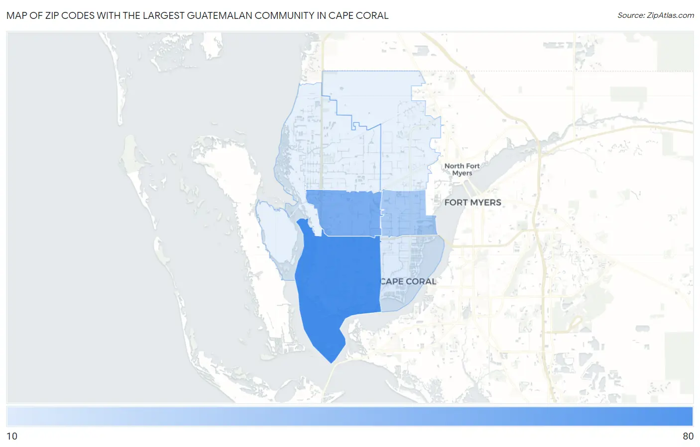 Zip Codes with the Largest Guatemalan Community in Cape Coral Map