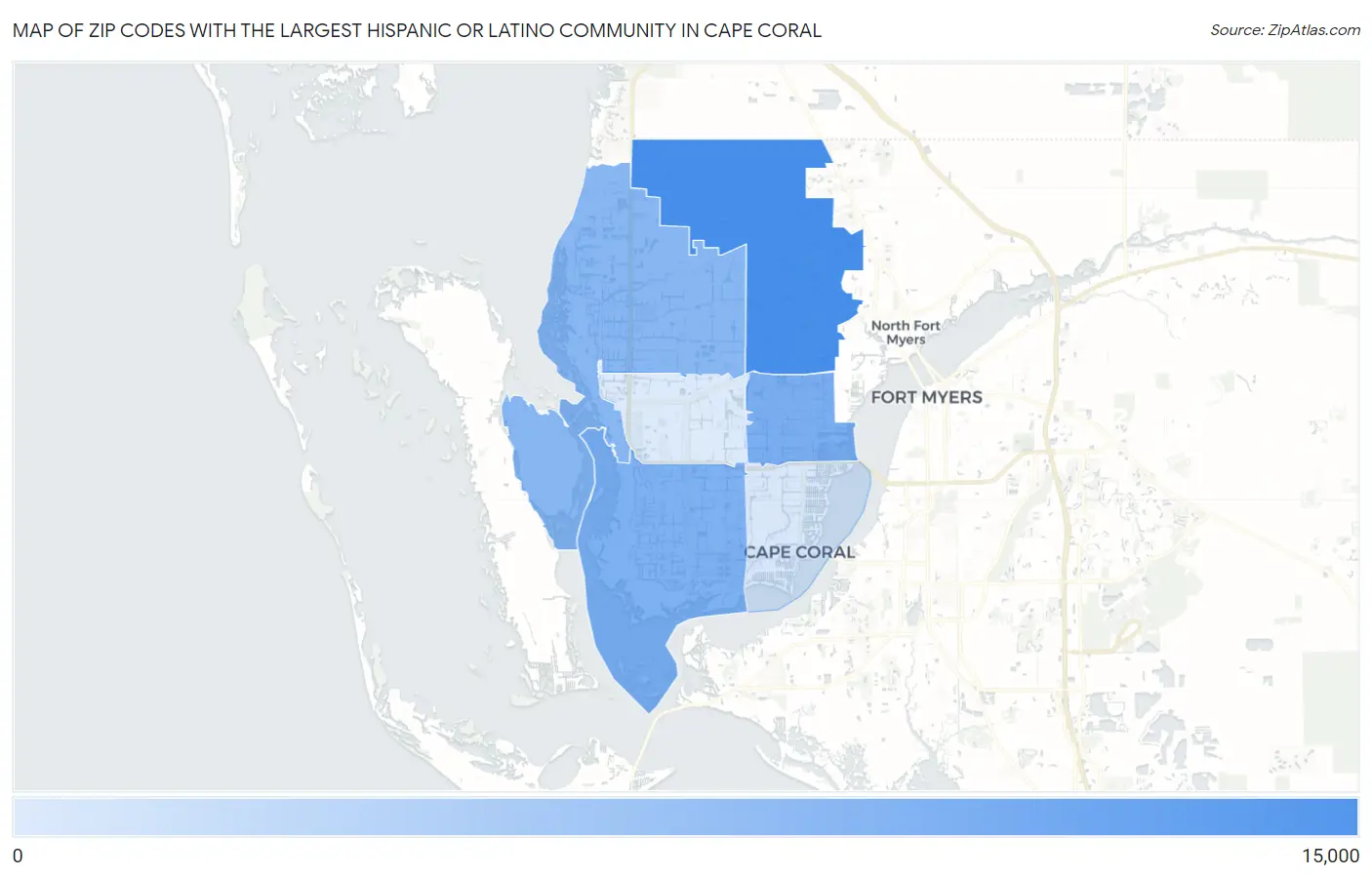 Zip Codes with the Largest Hispanic or Latino Community in Cape Coral Map