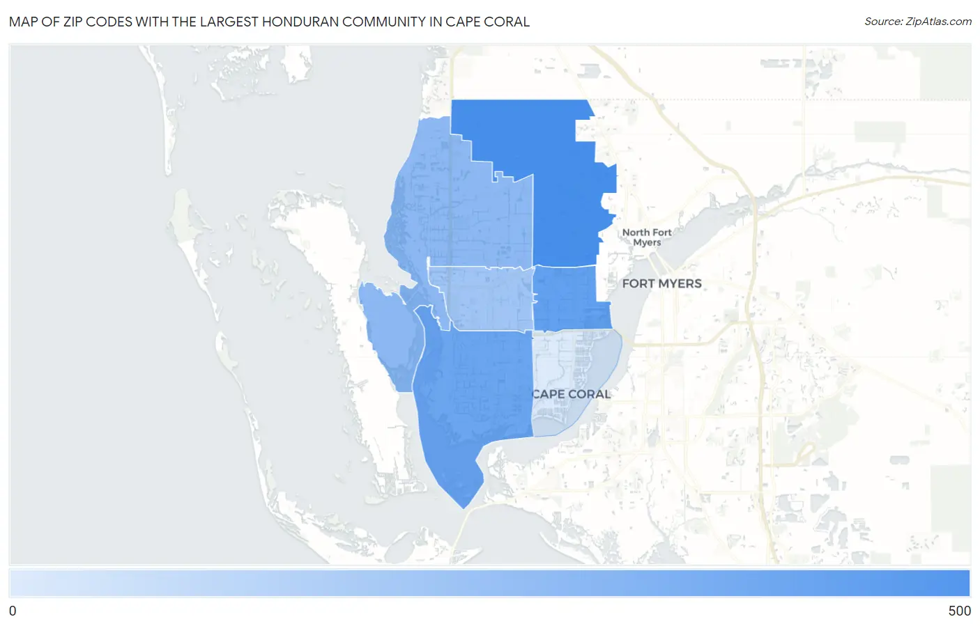 Zip Codes with the Largest Honduran Community in Cape Coral Map