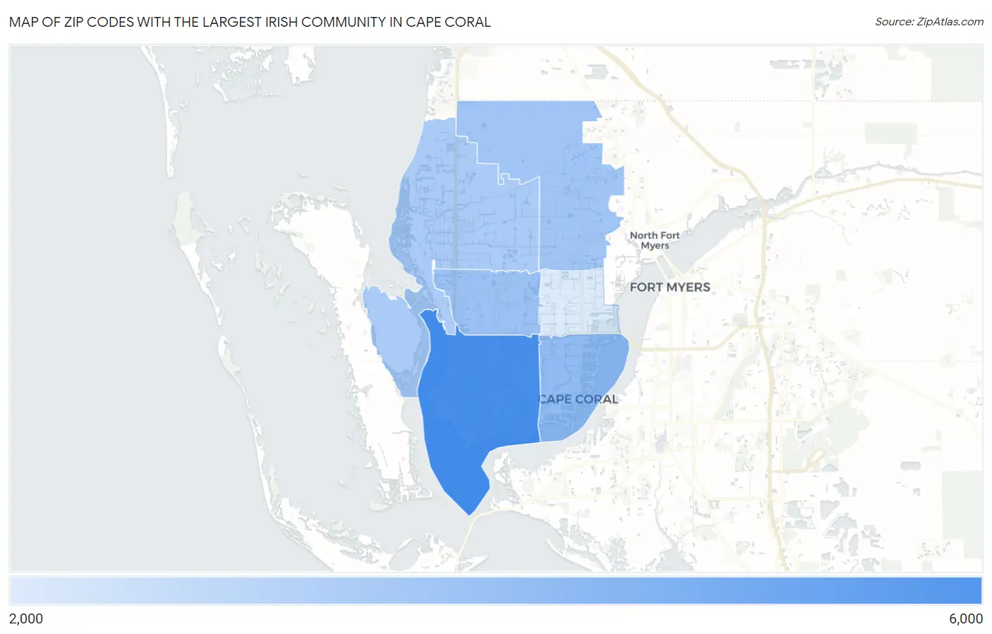 Zip Codes with the Largest Irish Community in Cape Coral Map