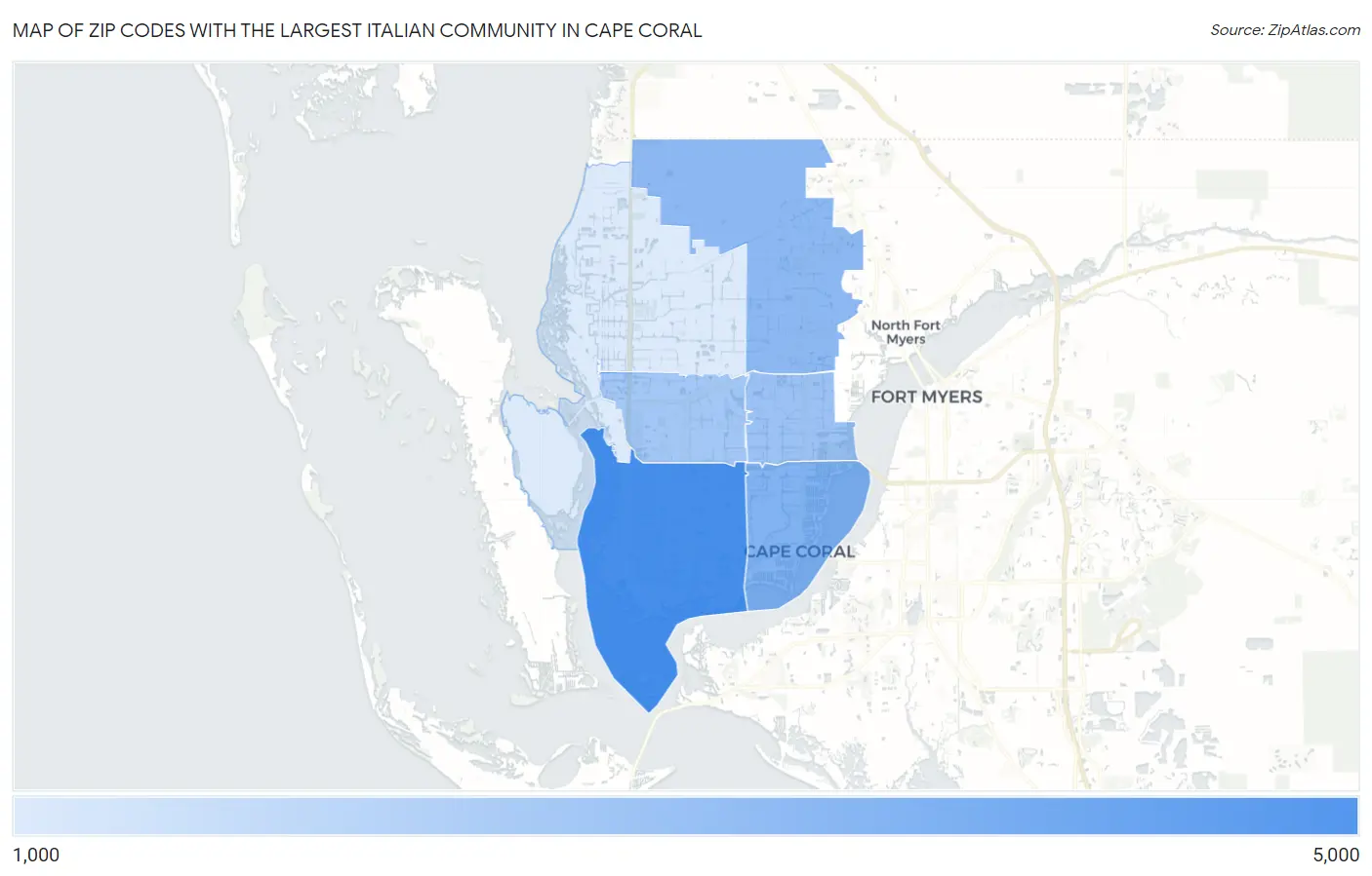 Zip Codes with the Largest Italian Community in Cape Coral Map
