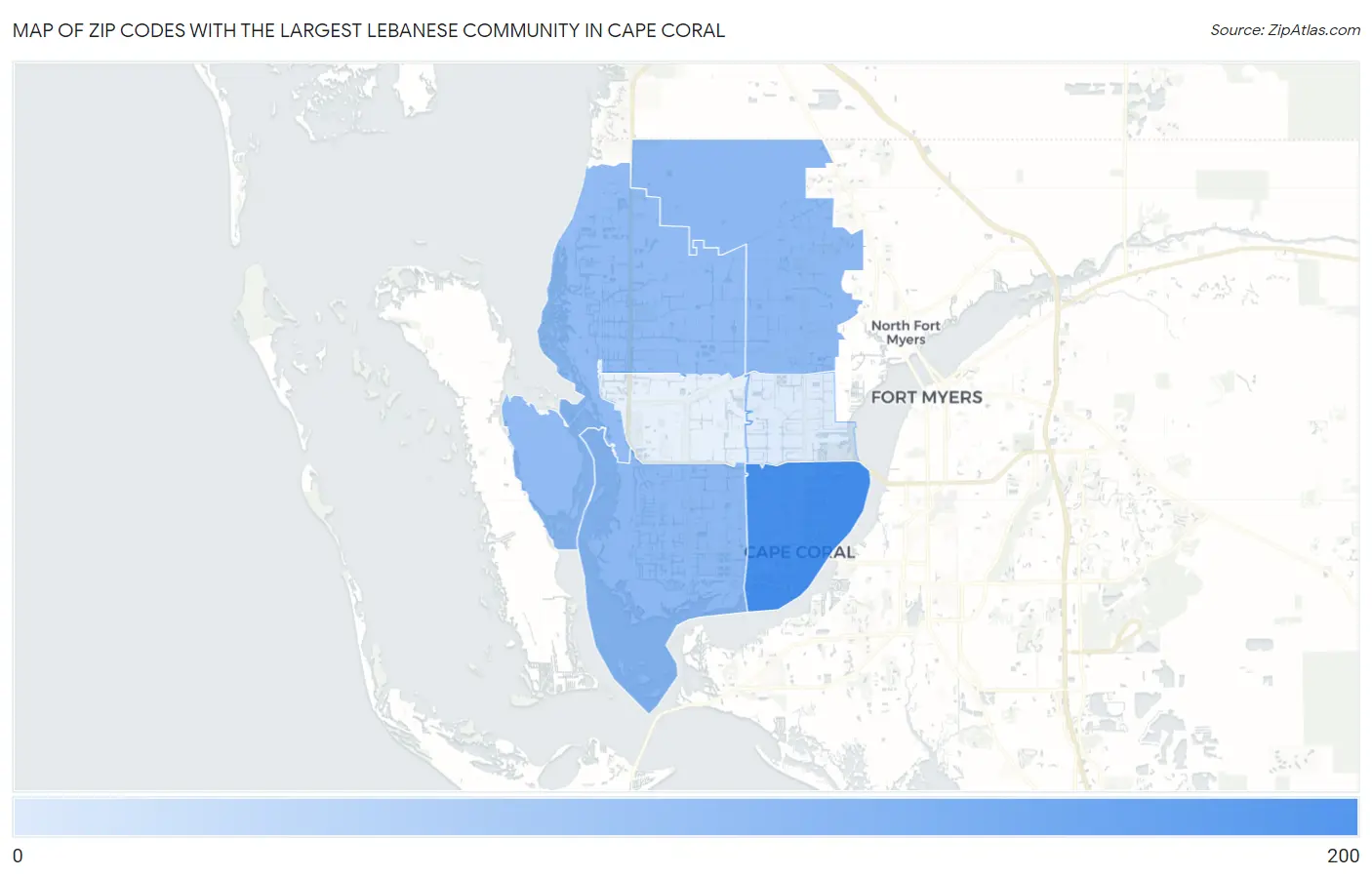 Zip Codes with the Largest Lebanese Community in Cape Coral Map
