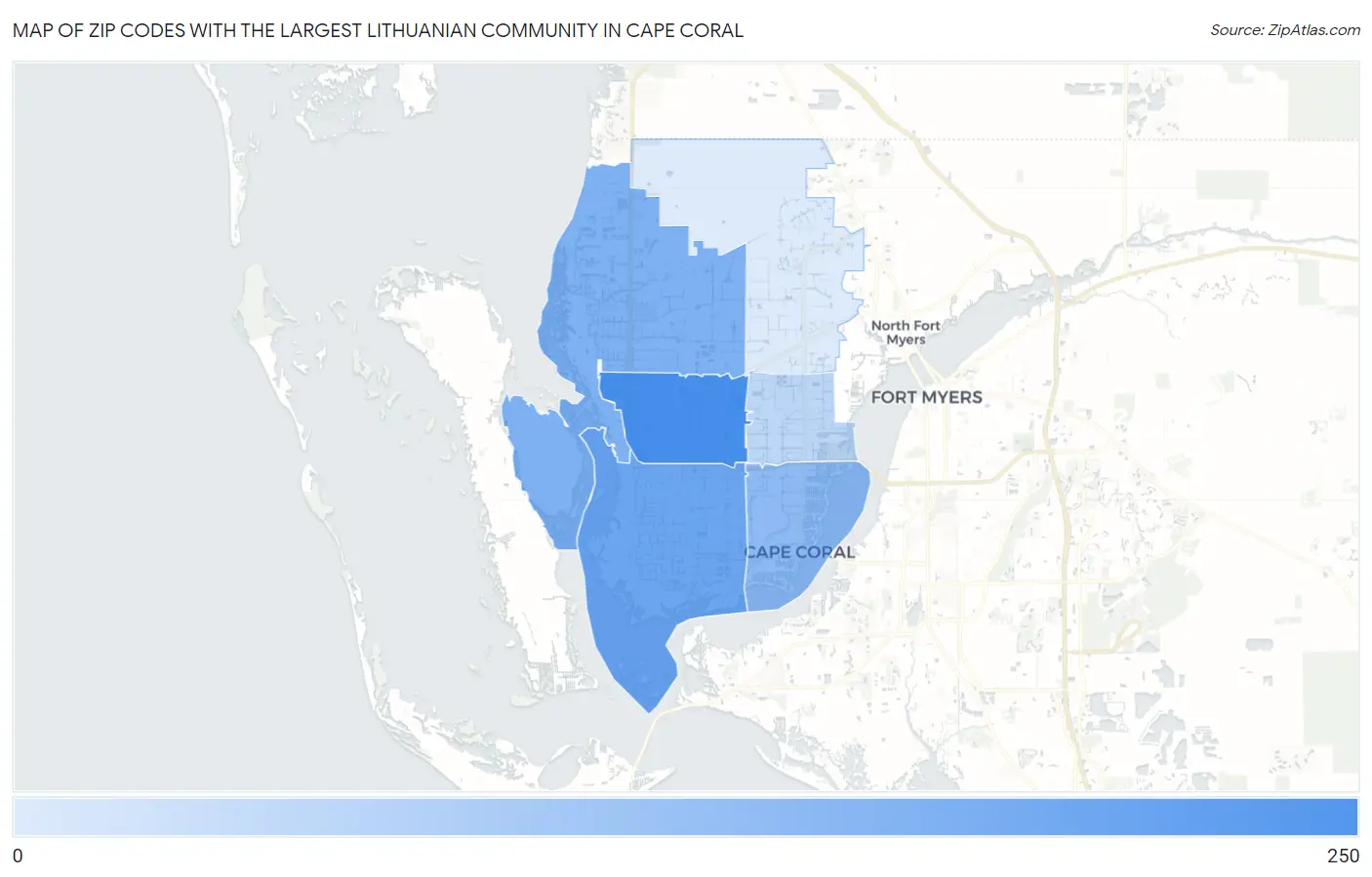 Zip Codes with the Largest Lithuanian Community in Cape Coral Map