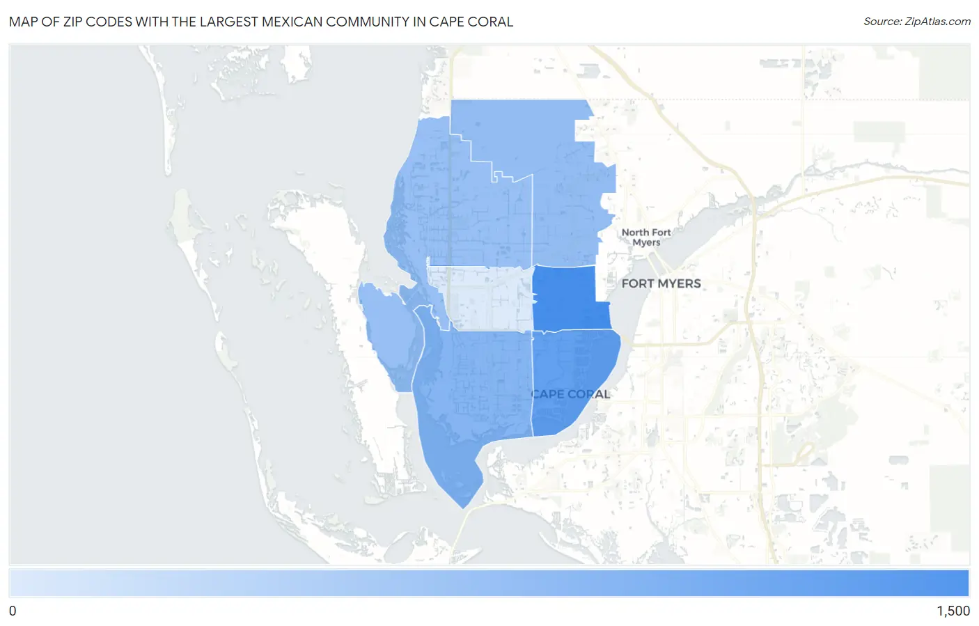 Zip Codes with the Largest Mexican Community in Cape Coral Map