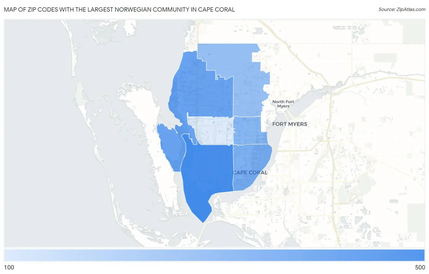 Zip Codes with the Largest Norwegian Community in Cape Coral Map