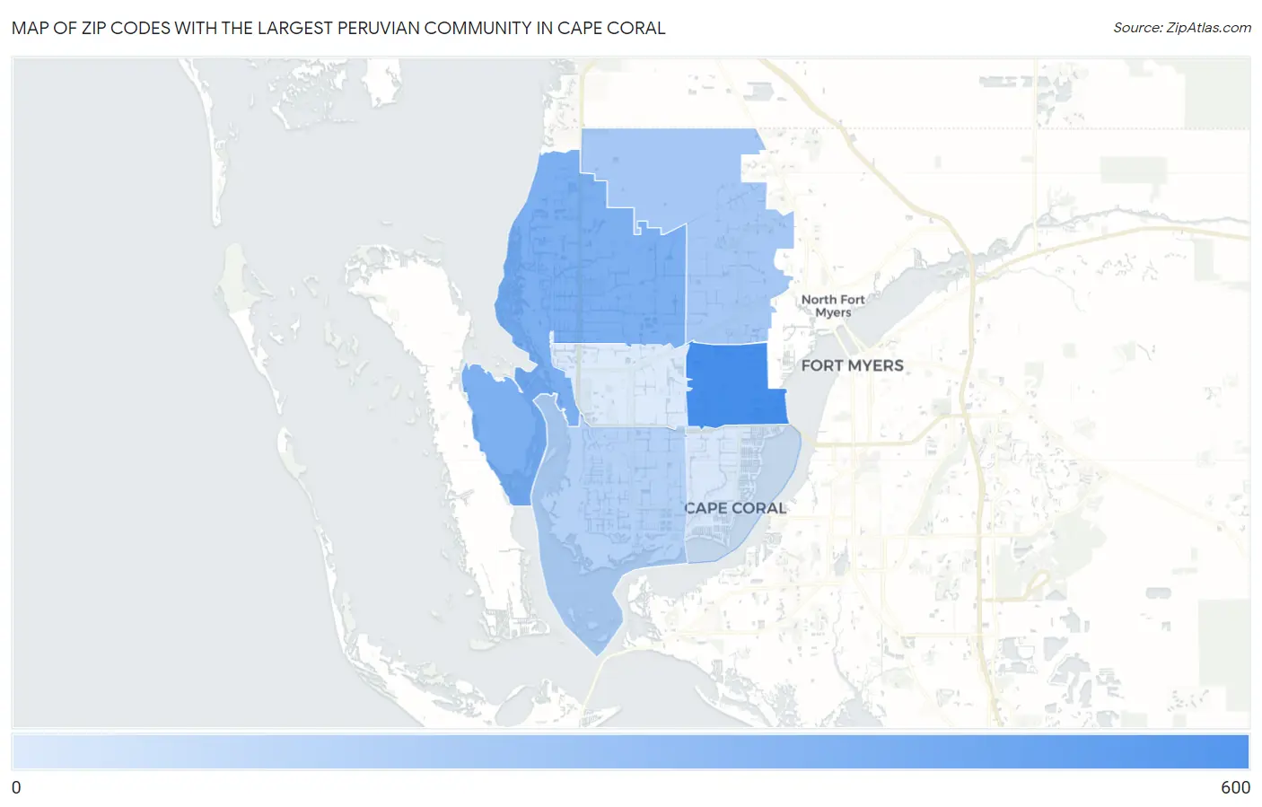 Zip Codes with the Largest Peruvian Community in Cape Coral Map