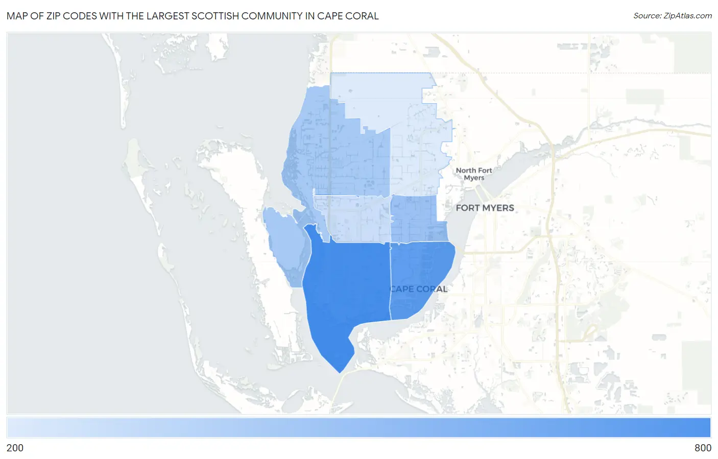 Zip Codes with the Largest Scottish Community in Cape Coral Map