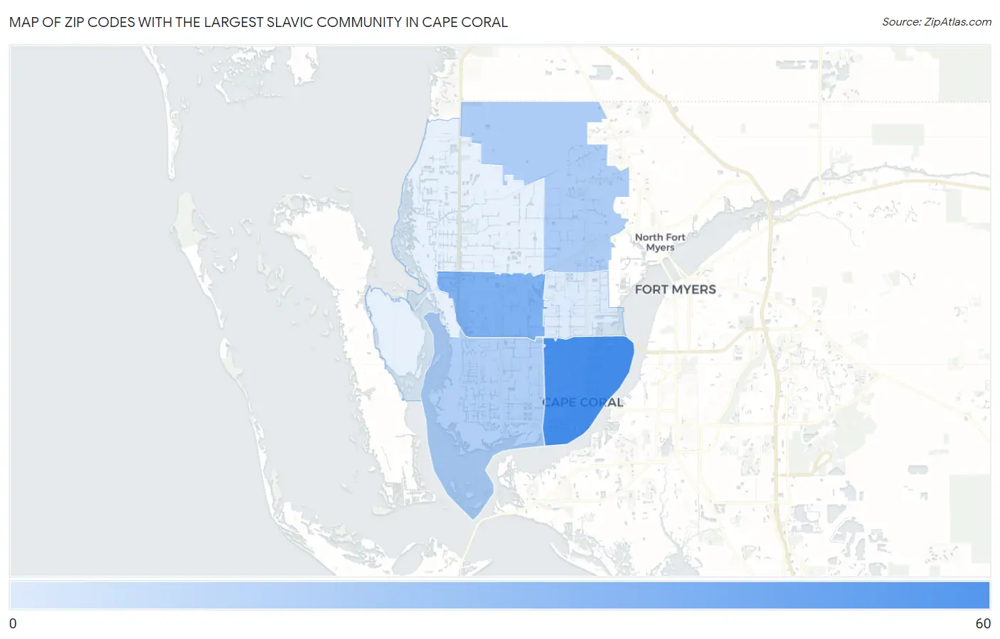 Zip Codes with the Largest Slavic Community in Cape Coral Map