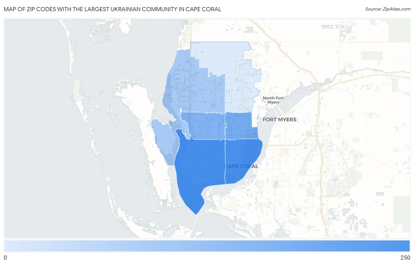 Zip Codes with the Largest Ukrainian Community in Cape Coral Map