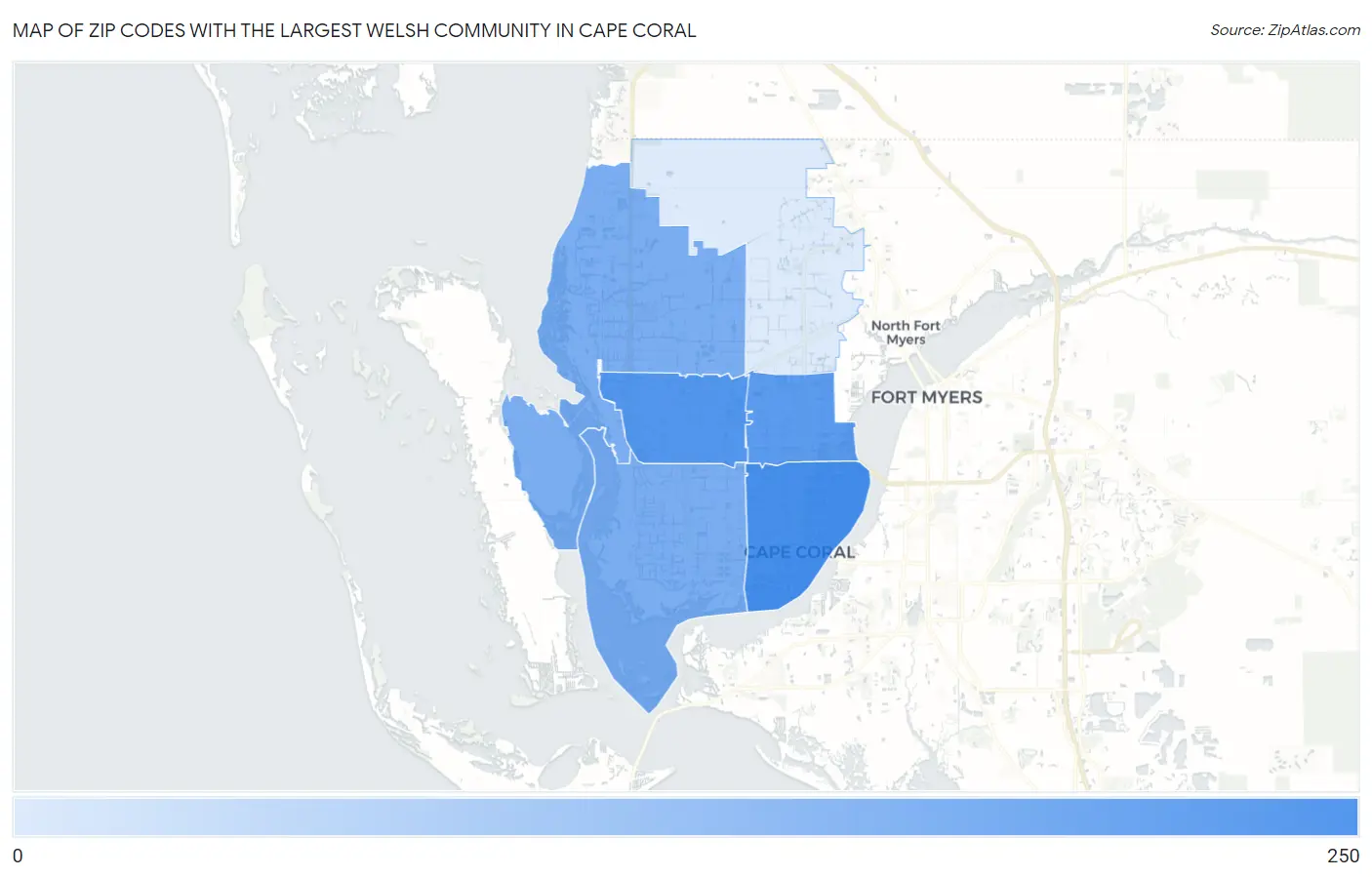 Zip Codes with the Largest Welsh Community in Cape Coral Map