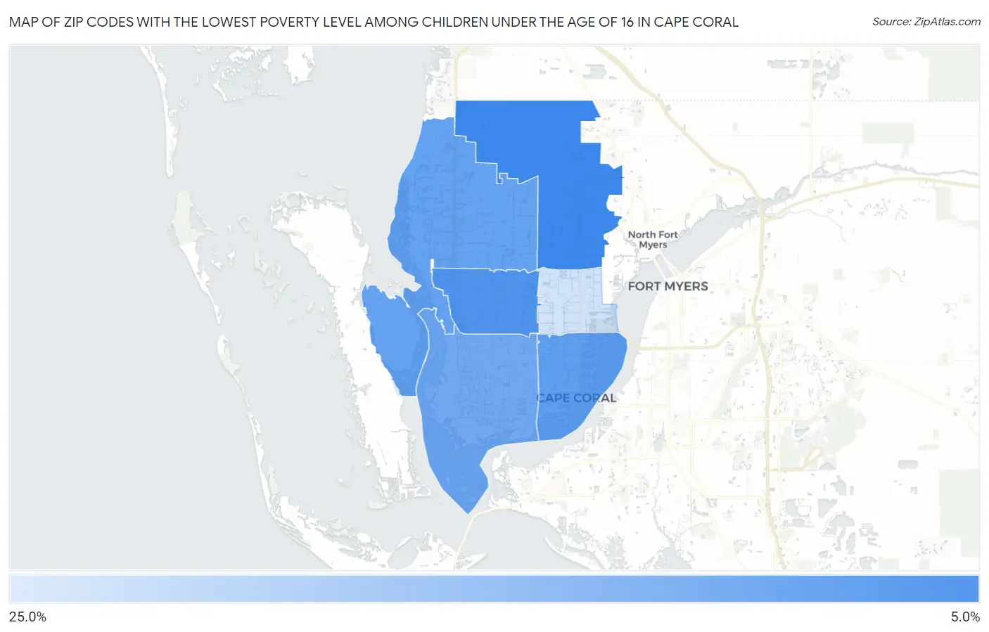 Zip Codes with the Lowest Poverty Level Among Children Under the Age of 16 in Cape Coral Map
