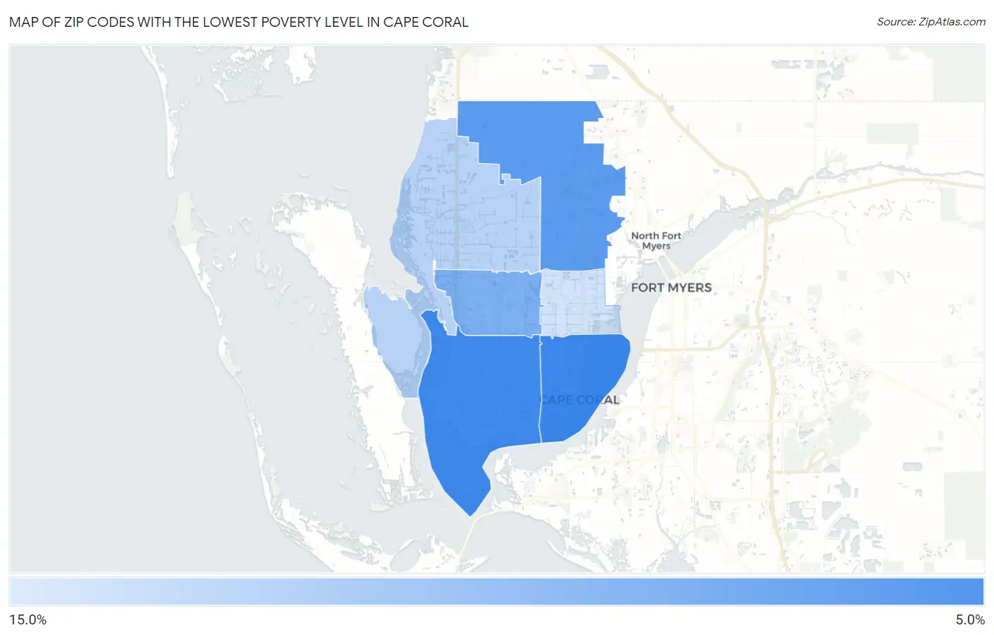 Zip Codes with the Lowest Poverty Level in Cape Coral Map