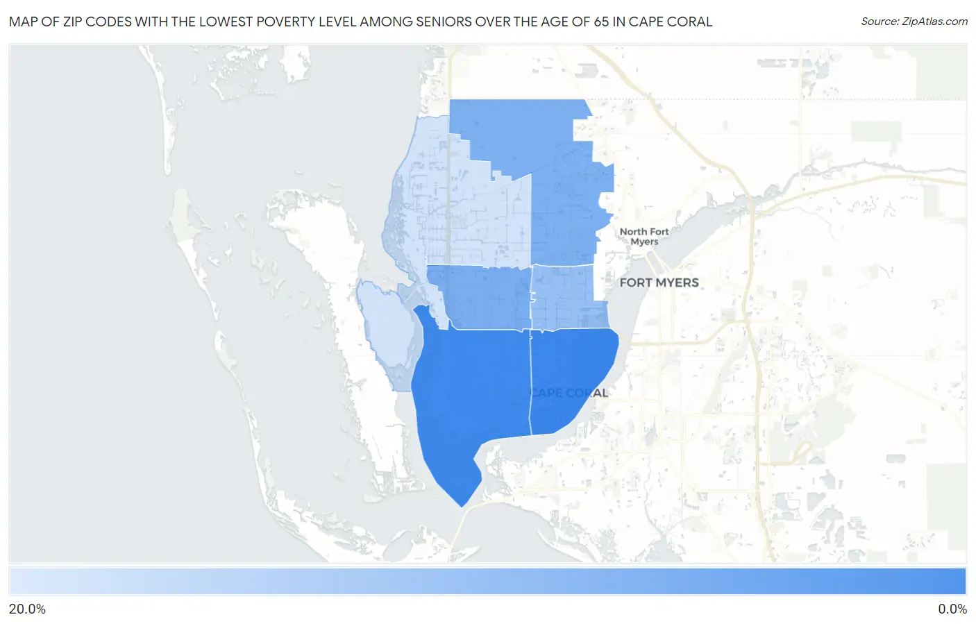Zip Codes with the Lowest Poverty Level Among Seniors Over the Age of 65 in Cape Coral Map