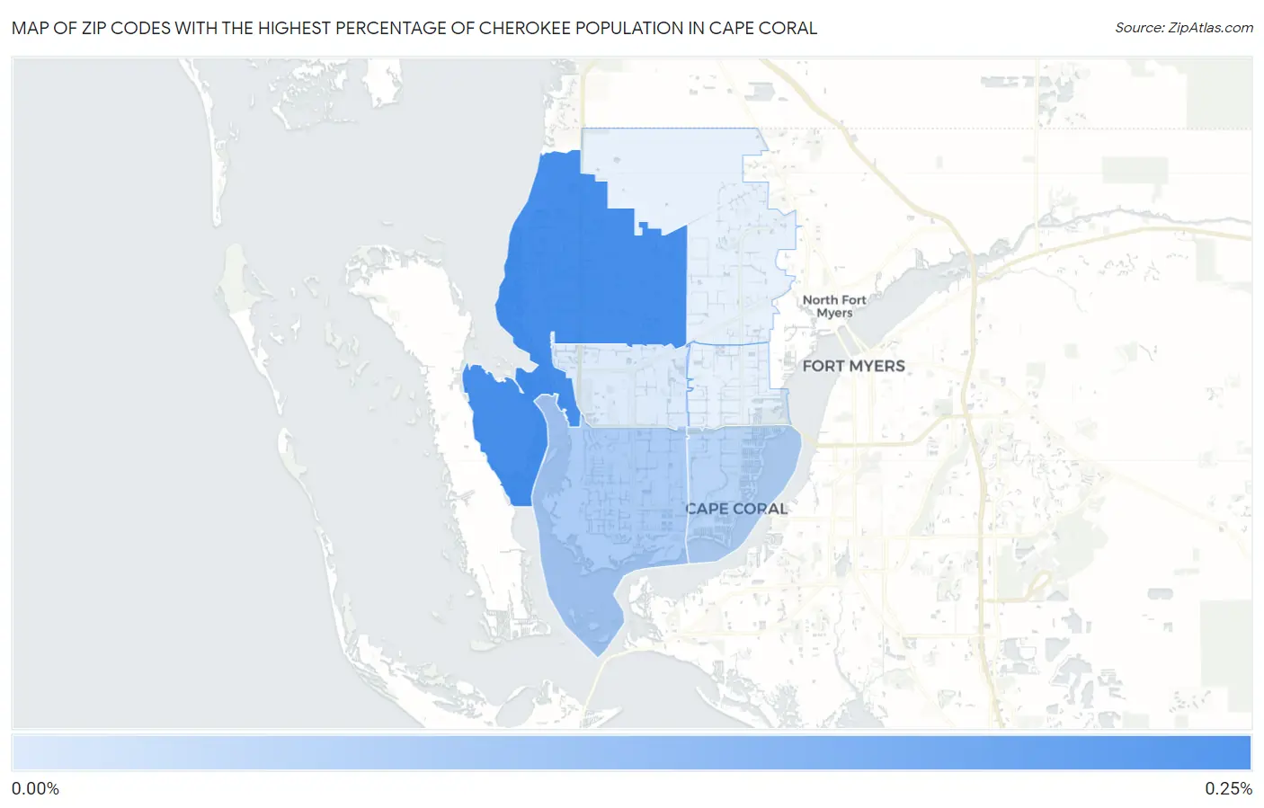 Zip Codes with the Highest Percentage of Cherokee Population in Cape Coral Map