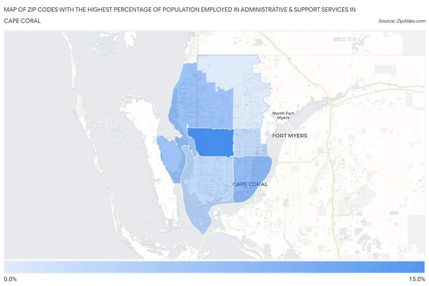 Zip Codes with the Highest Percentage of Population Employed in Administrative & Support Services in Cape Coral Map