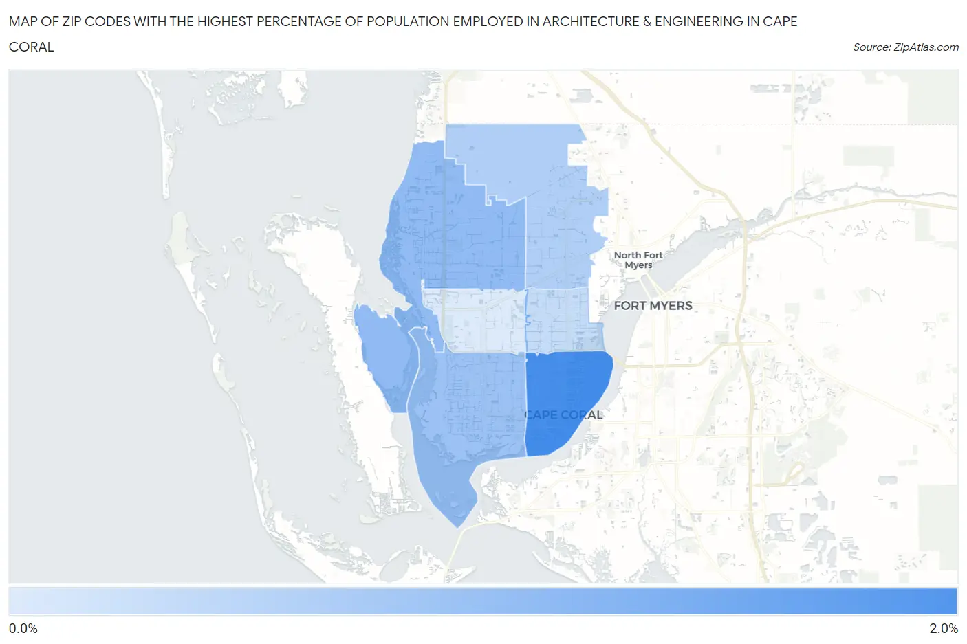Zip Codes with the Highest Percentage of Population Employed in Architecture & Engineering in Cape Coral Map