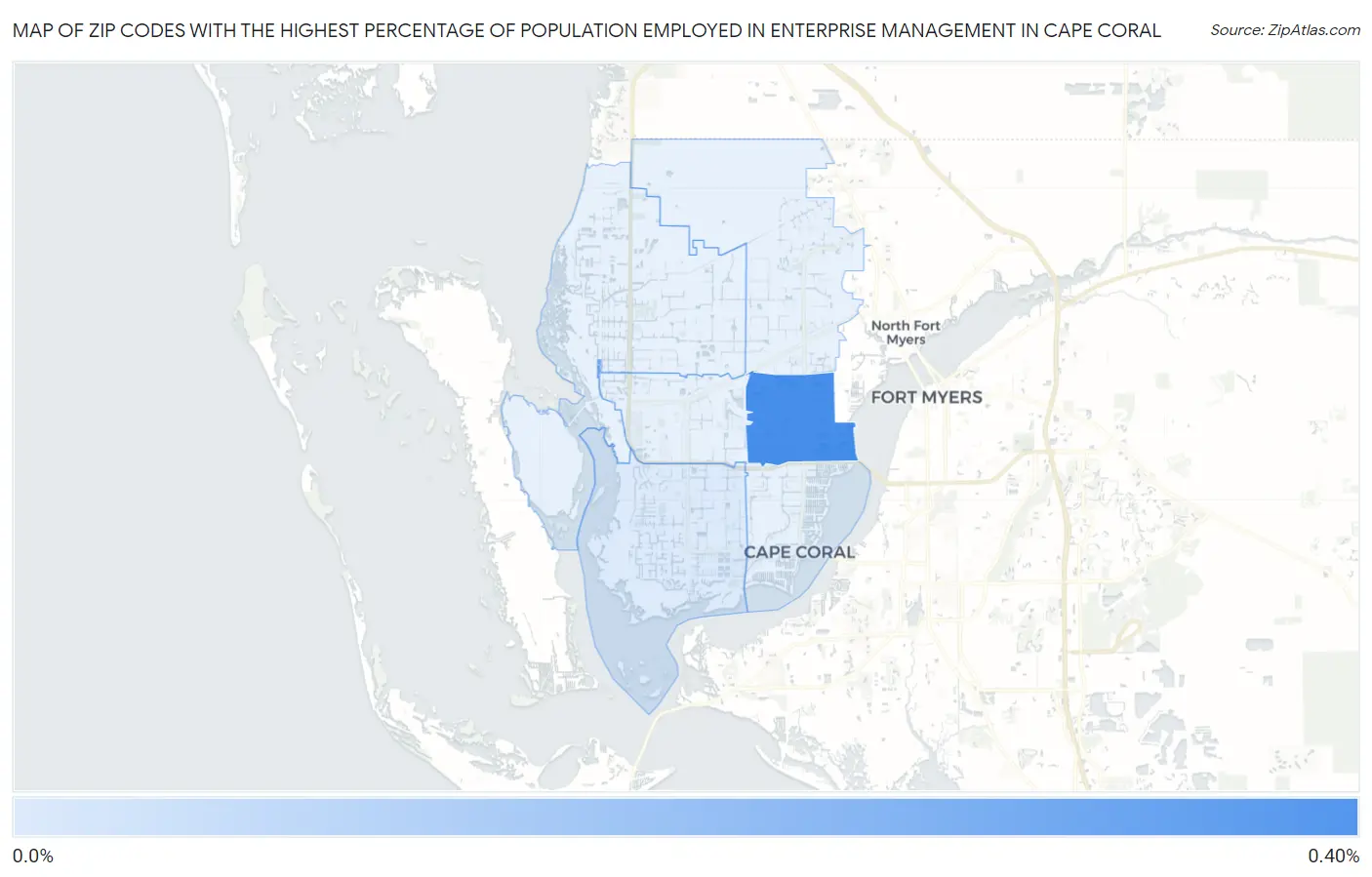 Zip Codes with the Highest Percentage of Population Employed in Enterprise Management in Cape Coral Map