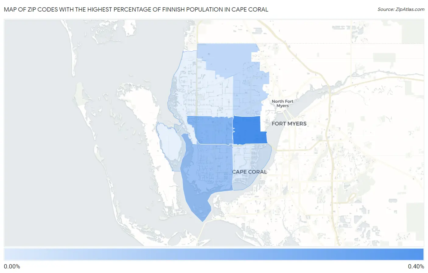 Zip Codes with the Highest Percentage of Finnish Population in Cape Coral Map