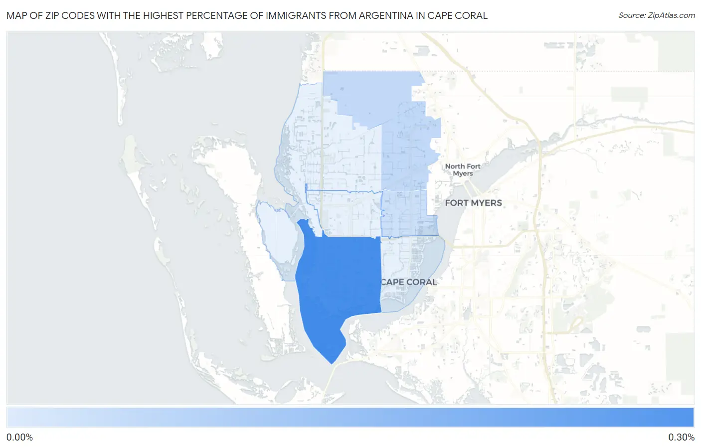 Zip Codes with the Highest Percentage of Immigrants from Argentina in Cape Coral Map