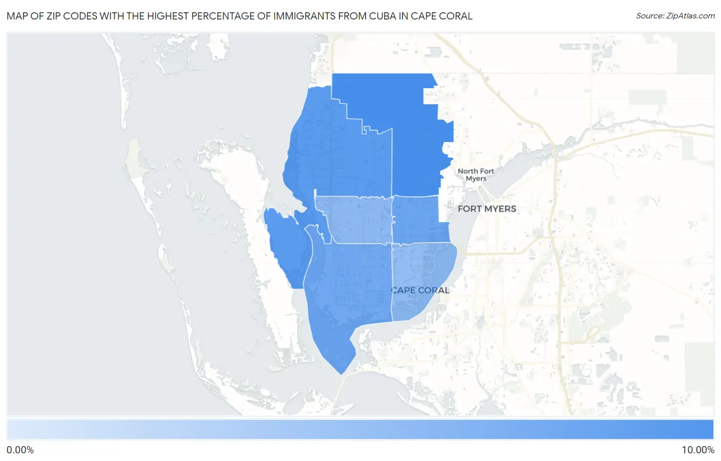 Zip Codes with the Highest Percentage of Immigrants from Cuba in Cape Coral Map