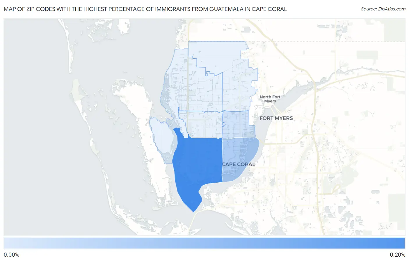 Zip Codes with the Highest Percentage of Immigrants from Guatemala in Cape Coral Map