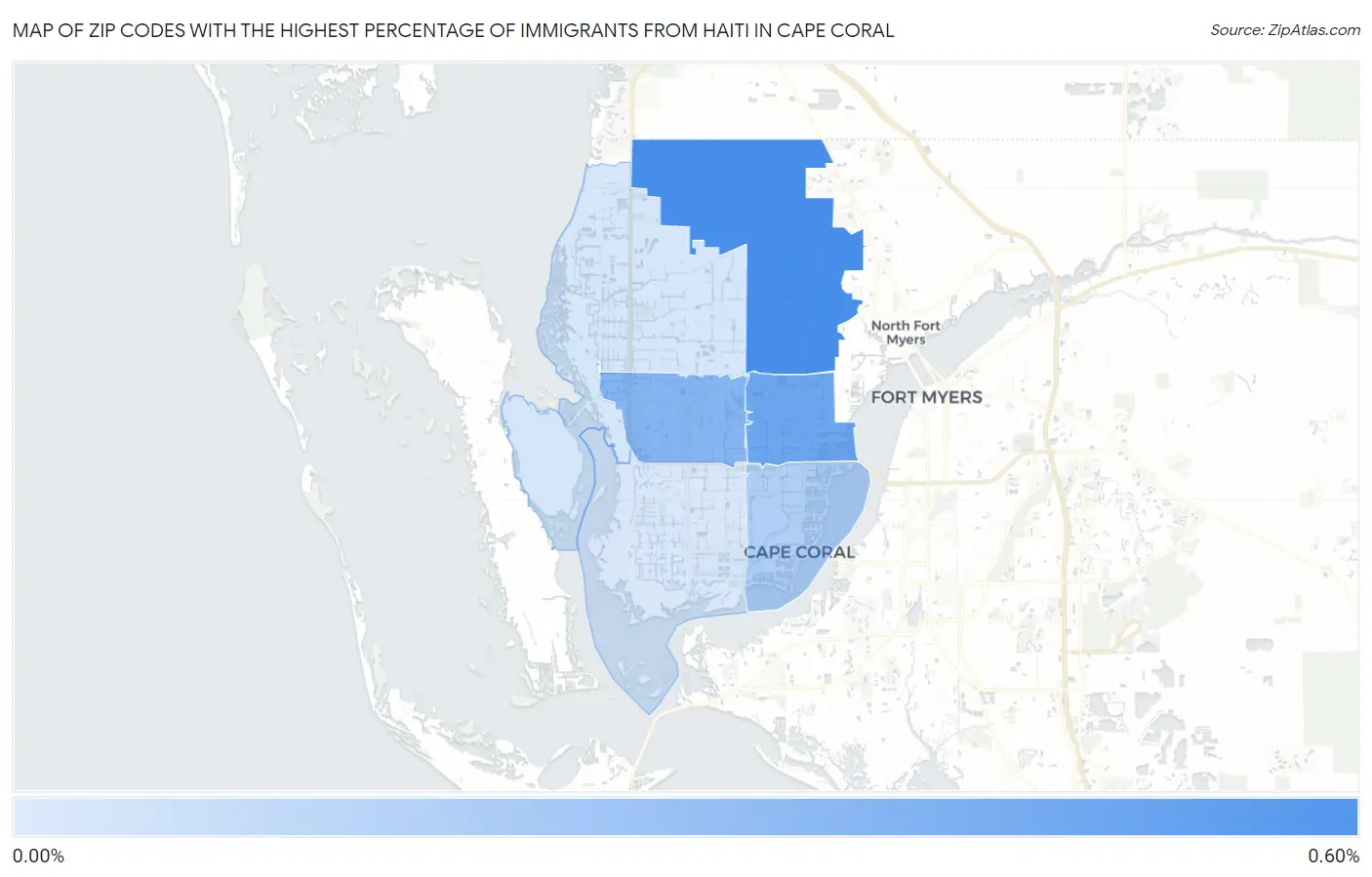 Zip Codes with the Highest Percentage of Immigrants from Haiti in Cape Coral Map
