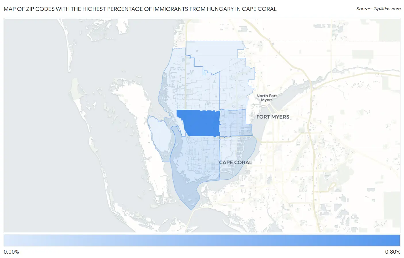 Zip Codes with the Highest Percentage of Immigrants from Hungary in Cape Coral Map
