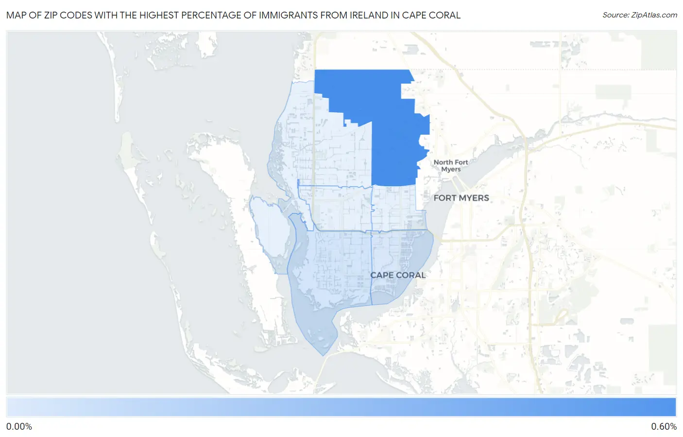 Zip Codes with the Highest Percentage of Immigrants from Ireland in Cape Coral Map