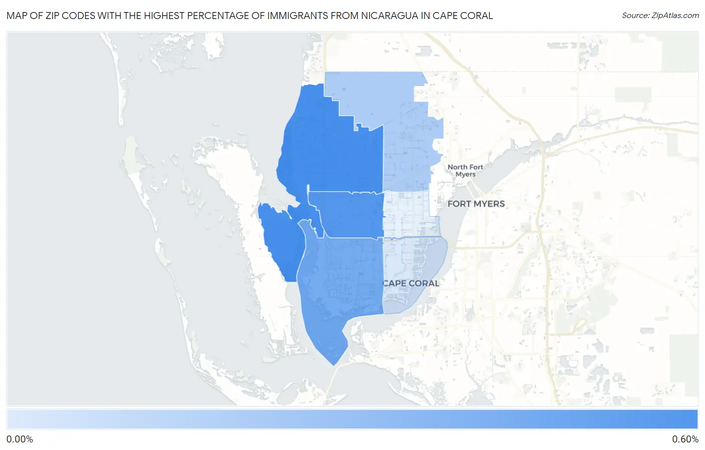 Zip Codes with the Highest Percentage of Immigrants from Nicaragua in Cape Coral Map