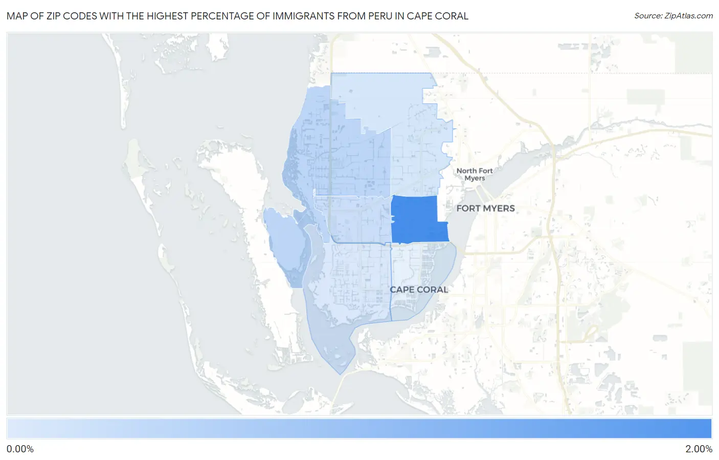 Zip Codes with the Highest Percentage of Immigrants from Peru in Cape Coral Map