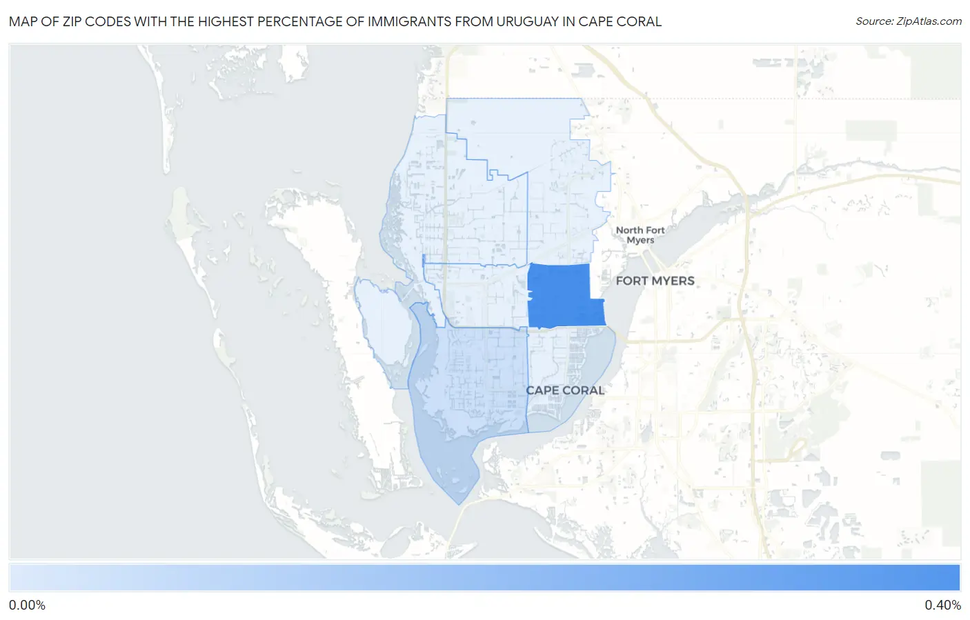 Zip Codes with the Highest Percentage of Immigrants from Uruguay in Cape Coral Map