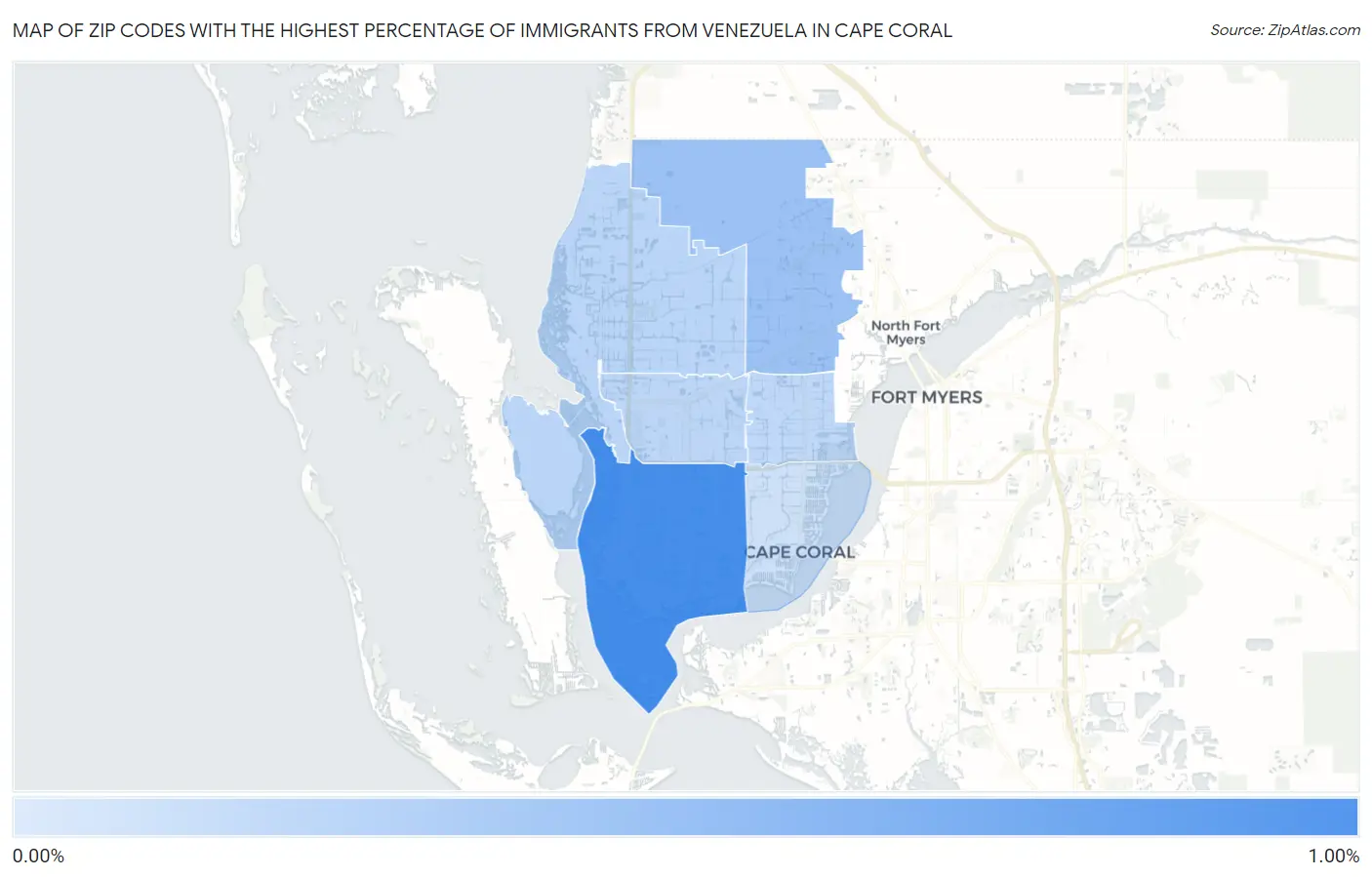 Zip Codes with the Highest Percentage of Immigrants from Venezuela in Cape Coral Map
