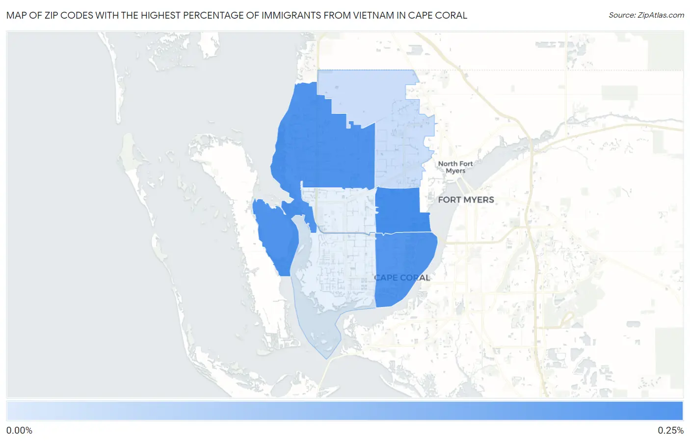 Zip Codes with the Highest Percentage of Immigrants from Vietnam in Cape Coral Map