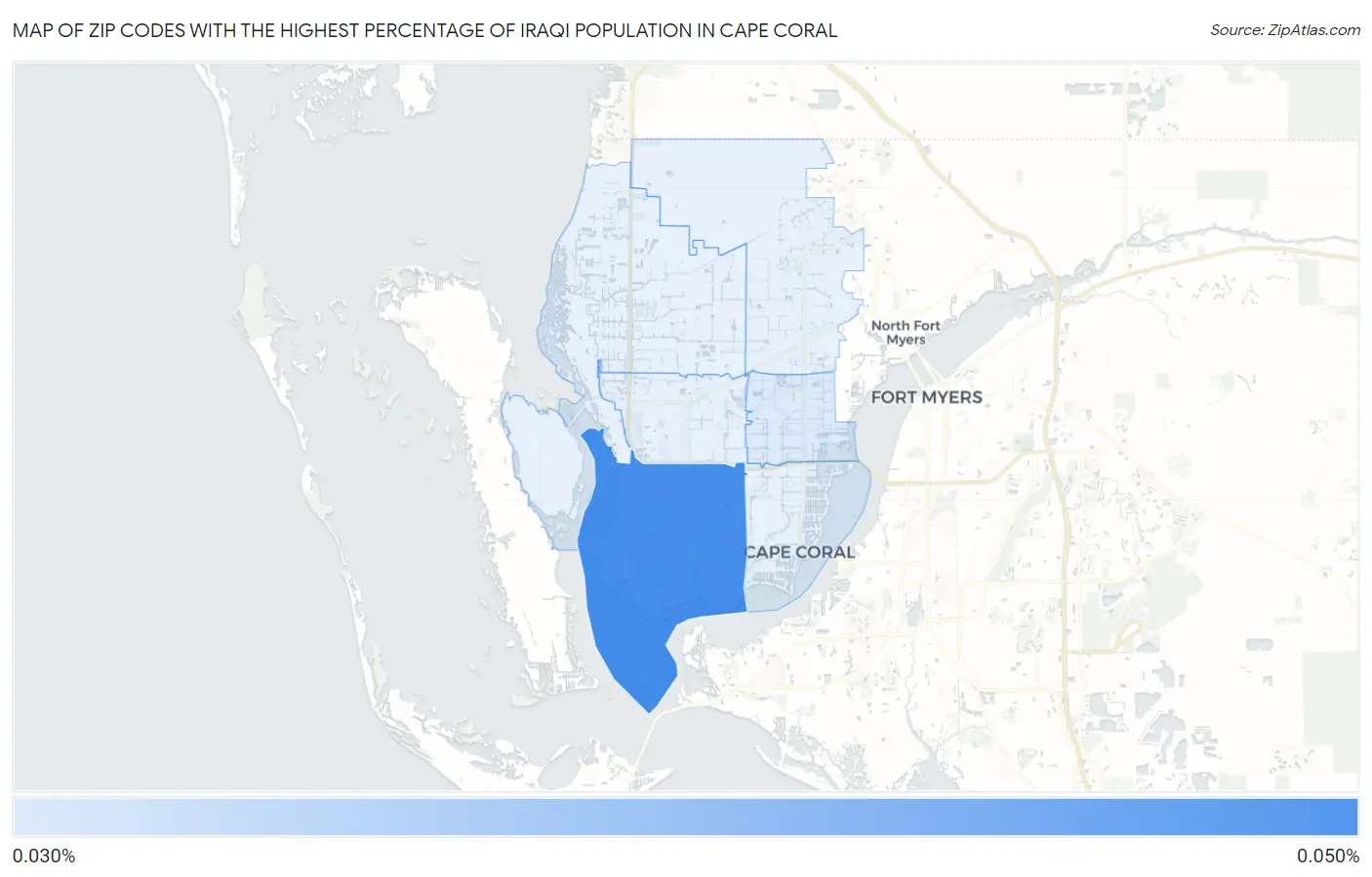 Zip Codes with the Highest Percentage of Iraqi Population in Cape Coral Map