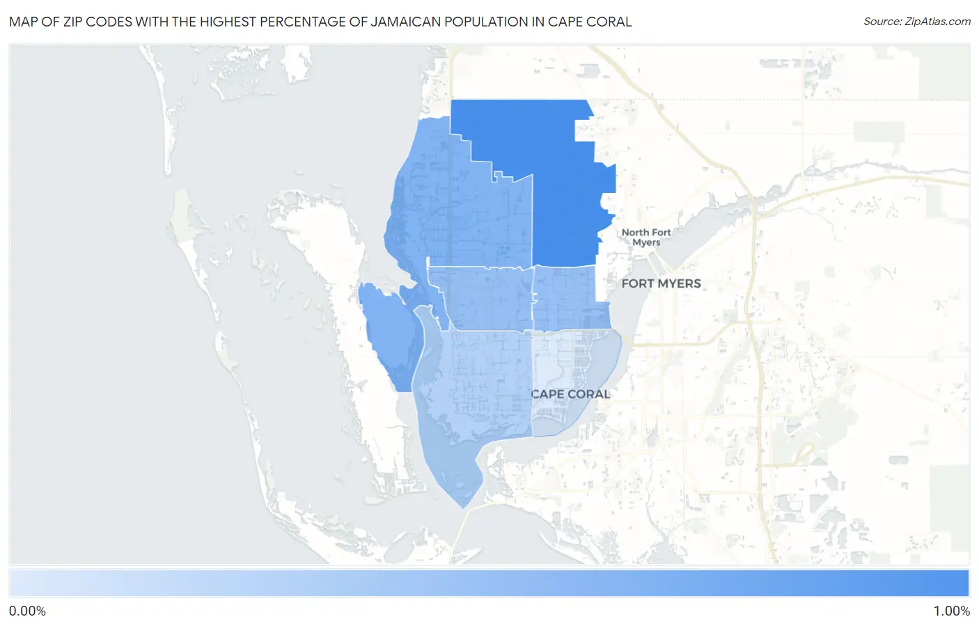 Zip Codes with the Highest Percentage of Jamaican Population in Cape Coral Map