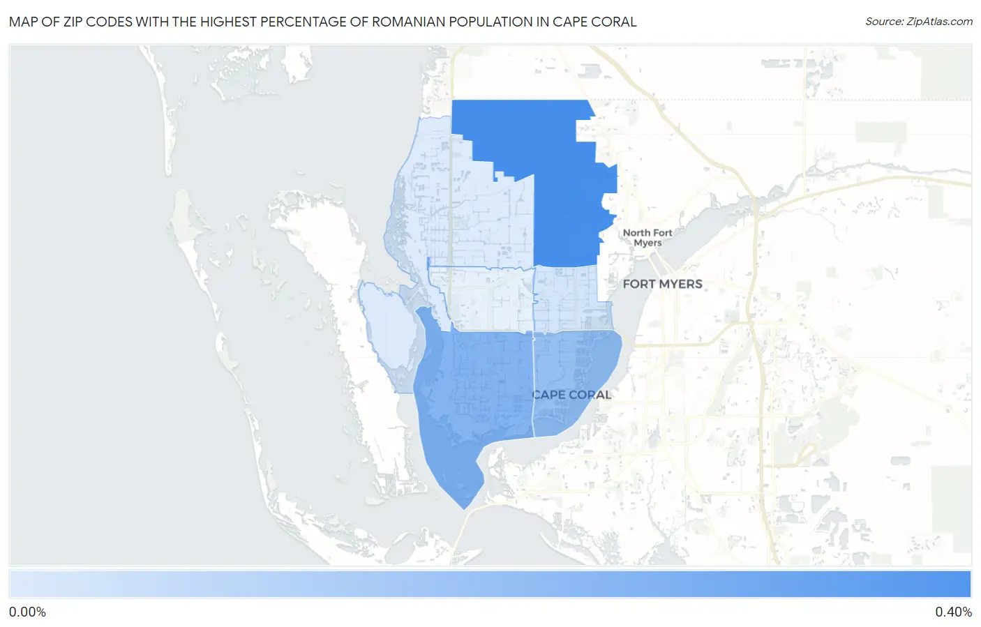 Zip Codes with the Highest Percentage of Romanian Population in Cape Coral Map