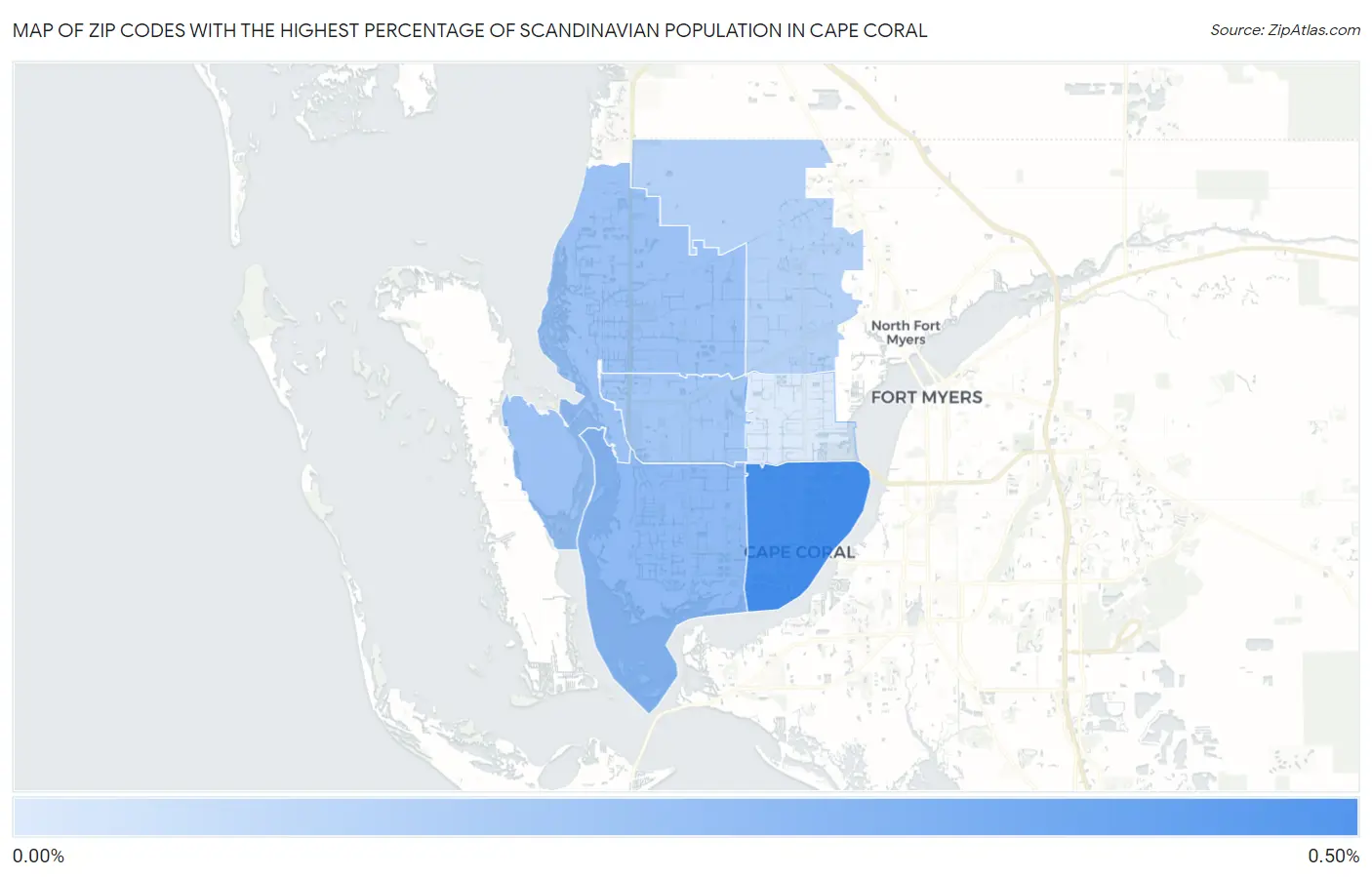 Zip Codes with the Highest Percentage of Scandinavian Population in Cape Coral Map