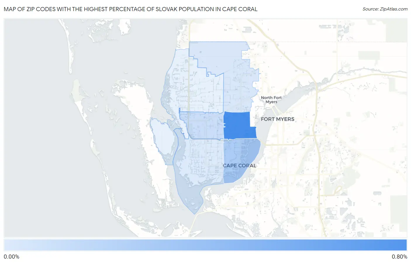 Zip Codes with the Highest Percentage of Slovak Population in Cape Coral Map