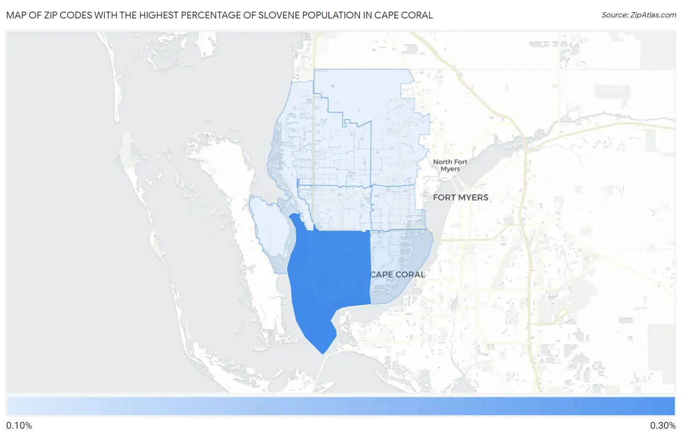 Zip Codes with the Highest Percentage of Slovene Population in Cape Coral Map