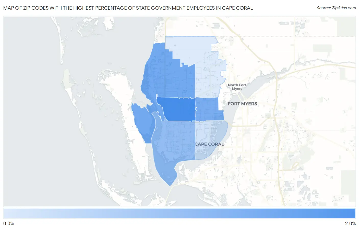 Zip Codes with the Highest Percentage of State Government Employees in Cape Coral Map