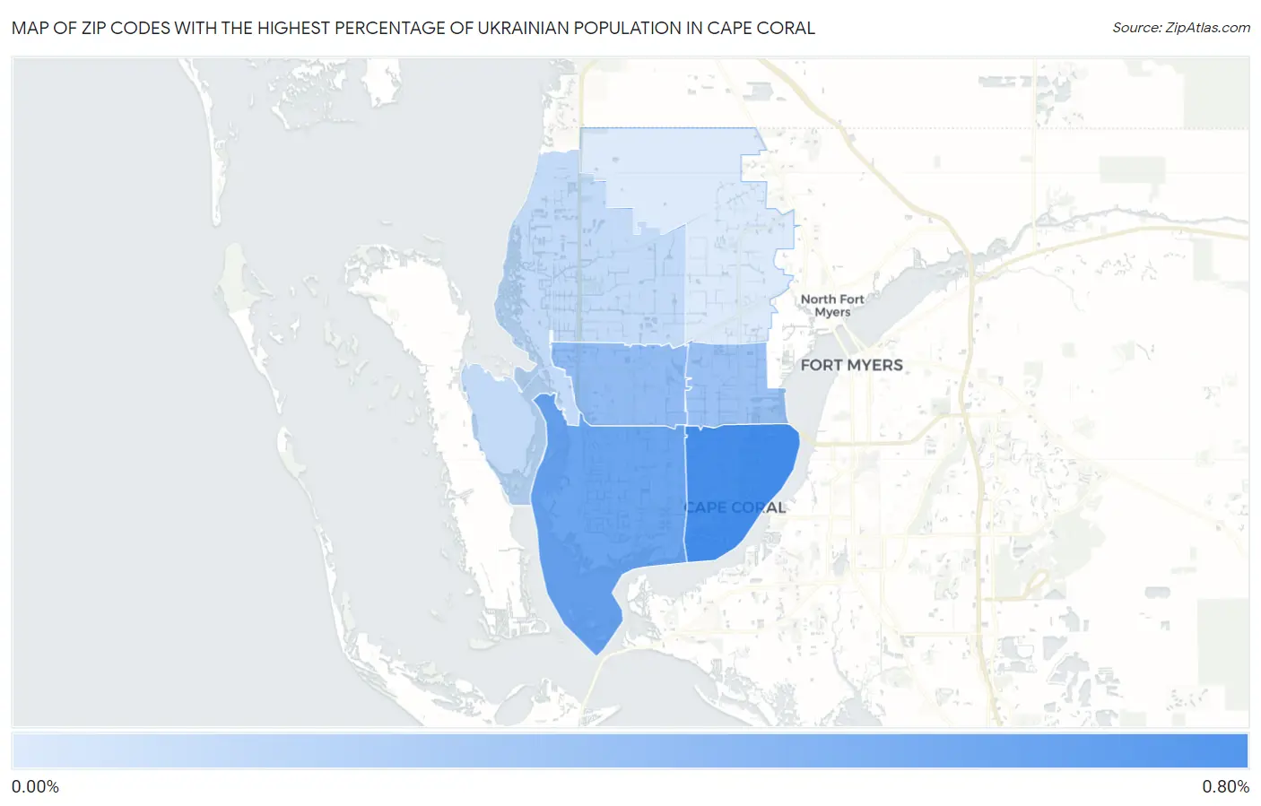 Zip Codes with the Highest Percentage of Ukrainian Population in Cape Coral Map