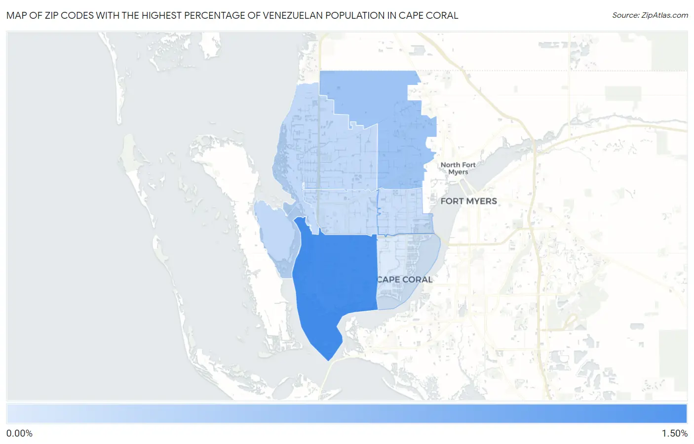 Zip Codes with the Highest Percentage of Venezuelan Population in Cape Coral Map