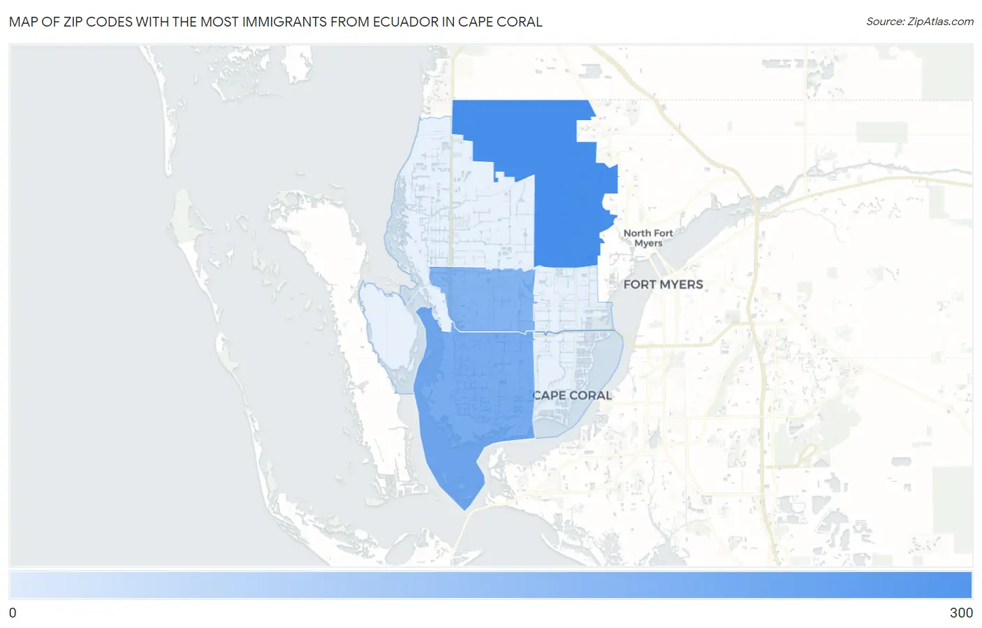 Zip Codes with the Most Immigrants from Ecuador in Cape Coral Map