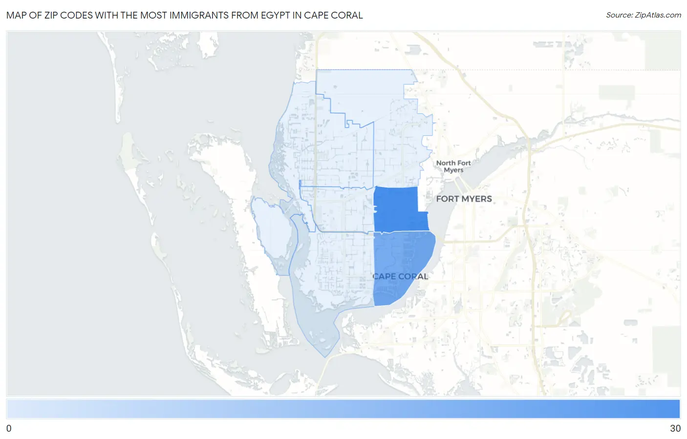 Zip Codes with the Most Immigrants from Egypt in Cape Coral Map